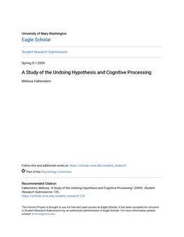 A Study of the Undoing Hypothesis and Cognitive Processing