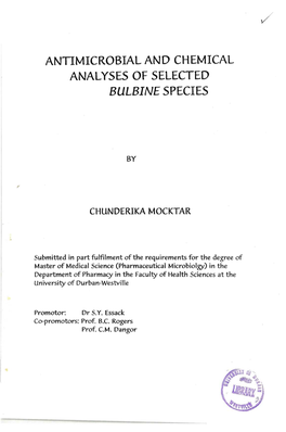 Antimicrobial and Chemical Analyses of Selected Bulbine Species