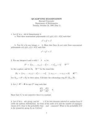 QUALIFYING EXAMINATION Harvard University Department of Mathematics Tuesday, October 24, 1995 (Day 1)