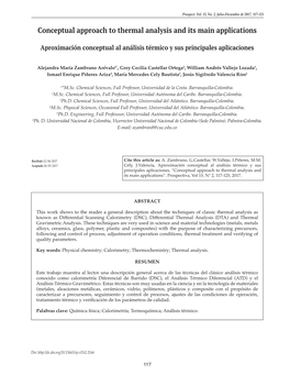 Conceptual Approach to Thermal Analysis and Its Main Applications