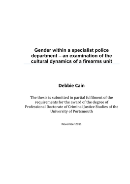 Gender Within Specialist Police Departments at an Operational Level