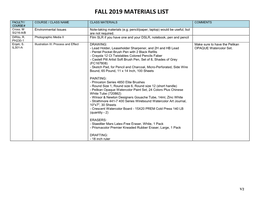 COURSE / CLASS NAME CLASS MATERIALS COMMENTS COURSE # Cross