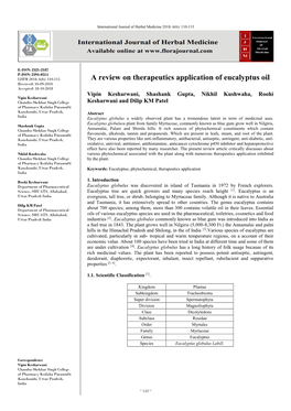 A Review on Therapeutics Application of Eucalyptus