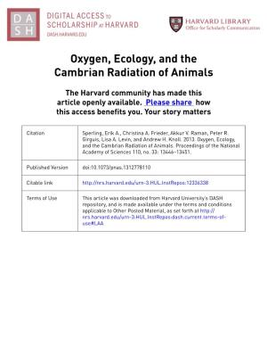 Oxygen, Ecology, and the Cambrian Radiation of Animals