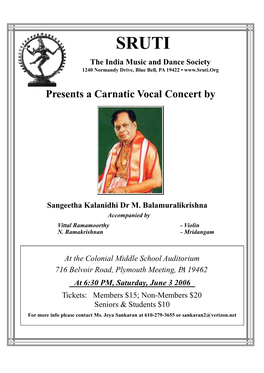 Presents a Carnatic Vocal Concert By