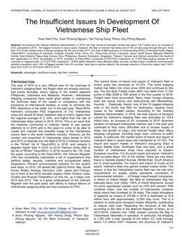 The Insufficient Issues in Development of Vietnamese Ship Fleet