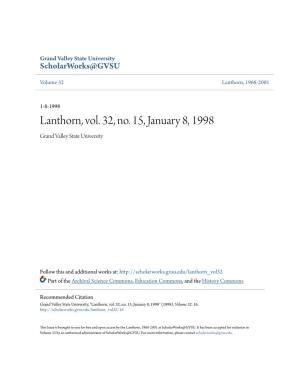 Lanthorn, Vol. 32, No. 15, January 8, 1998 Grand Valley State University