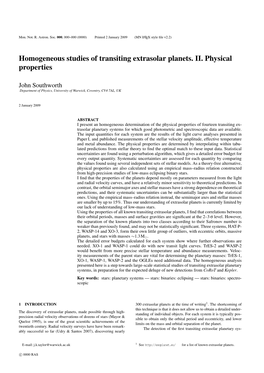 Homogeneous Studies of Transiting Extrasolar Planets. II. Physical Properties