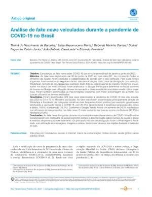 Análise De Fake News Veiculadas Durante a Pandemia De COVID-19