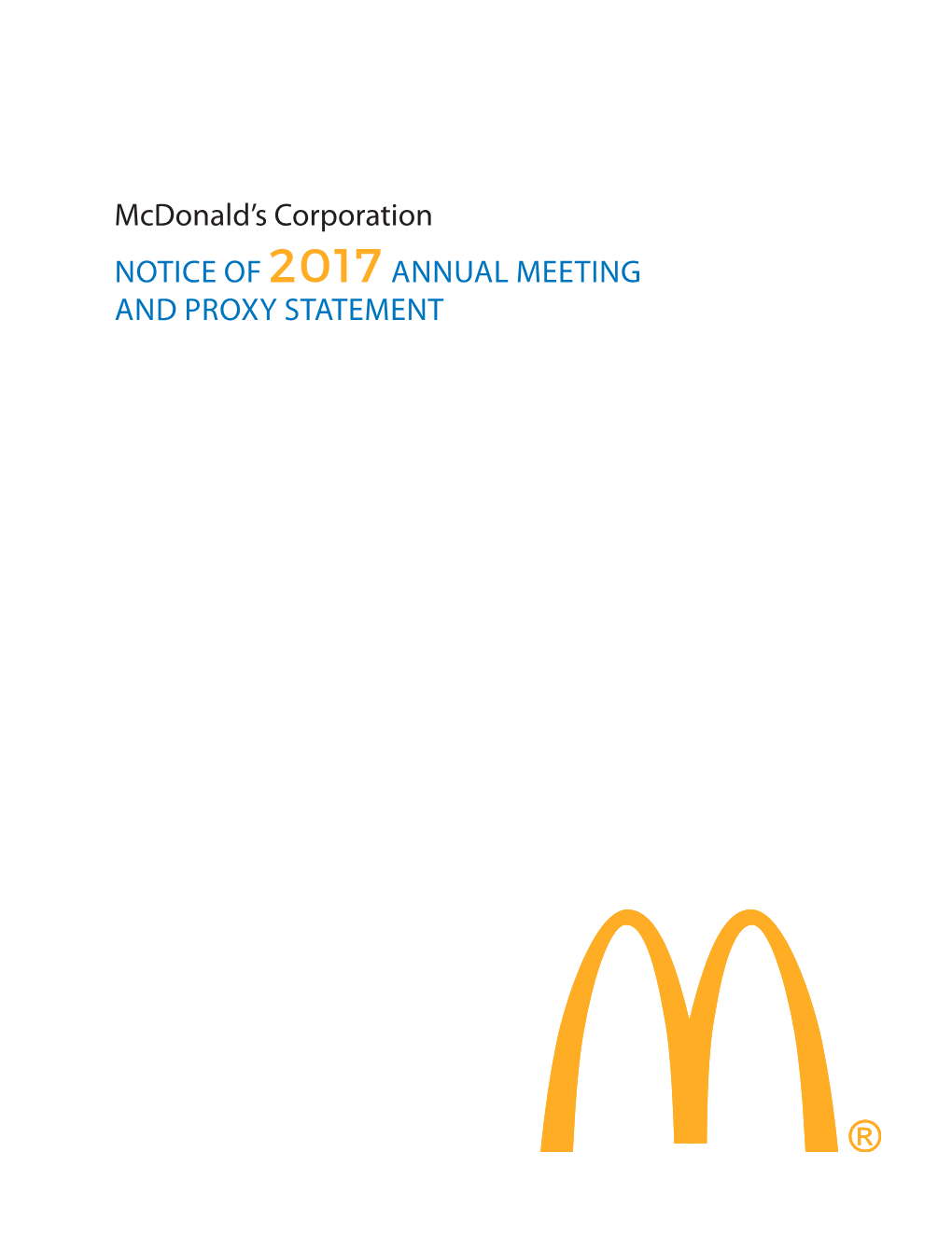 Mcdonald's Corporation NOTICE of 2017 ANNUAL MEETING AND