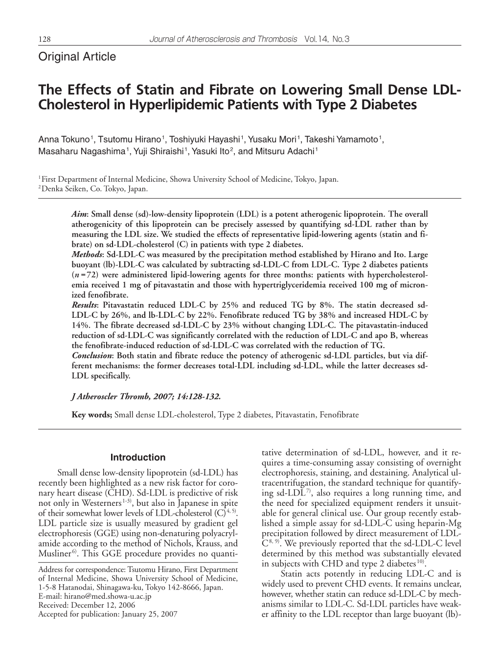 The Effects of Statin and Fibrate on Lowering Small Dense LDL- Cholesterol in Hyperlipidemic Patients with Type 2 Diabetes