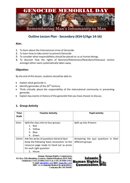 Outline Lesson Plan - Secondary (KS4-5/Age 14-16)