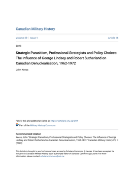 The Influence of George Lindsey and Robert Sutherland on Canadian Denuclearisation, 1962-1972