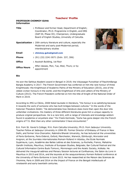 Teachers' Profile PROFESSOR CHINMOY GUHA Information