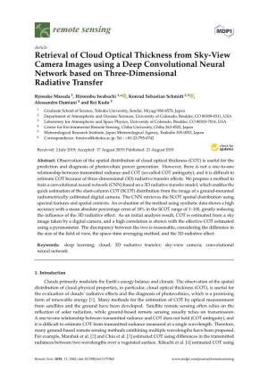 Retrieval of Cloud Optical Thickness from Sky-View Camera Images Using a Deep Convolutional Neural Network Based on Three-Dimensional Radiative Transfer