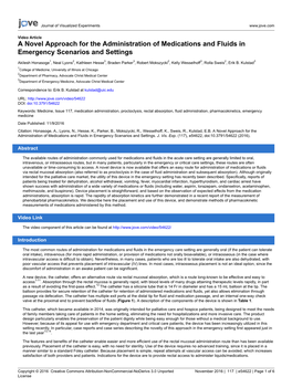 A Novel Approach for the Administration of Medications and Fluids in Emergency Scenarios and Settings
