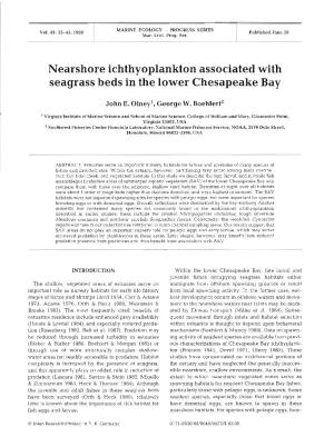Nearshore Ichthyoplankton Associated with Seagrass Beds in the Lower Chesapeake Bay