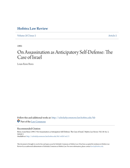 On Assassination As Anticipatory Self-Defense: the Case of Israel Louis Rene Beres