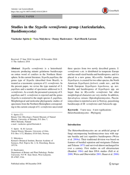 Studies in the Stypella Vermiformis Group (Auriculariales, Basidiomycota)