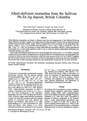 Alkali-Deficient Tourmaline from the Sullivan Pb-Zn-Ag Deposit, British Columbia