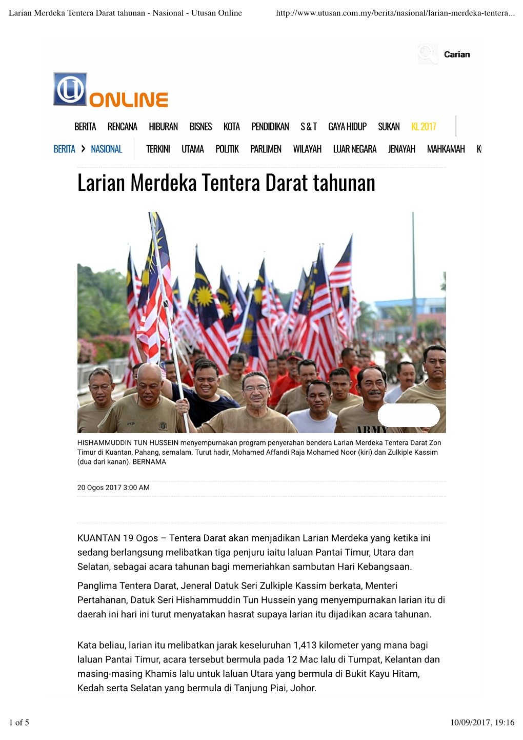 Larian Merdeka Tentera Darat Tahunan - Nasional - Utusan Online