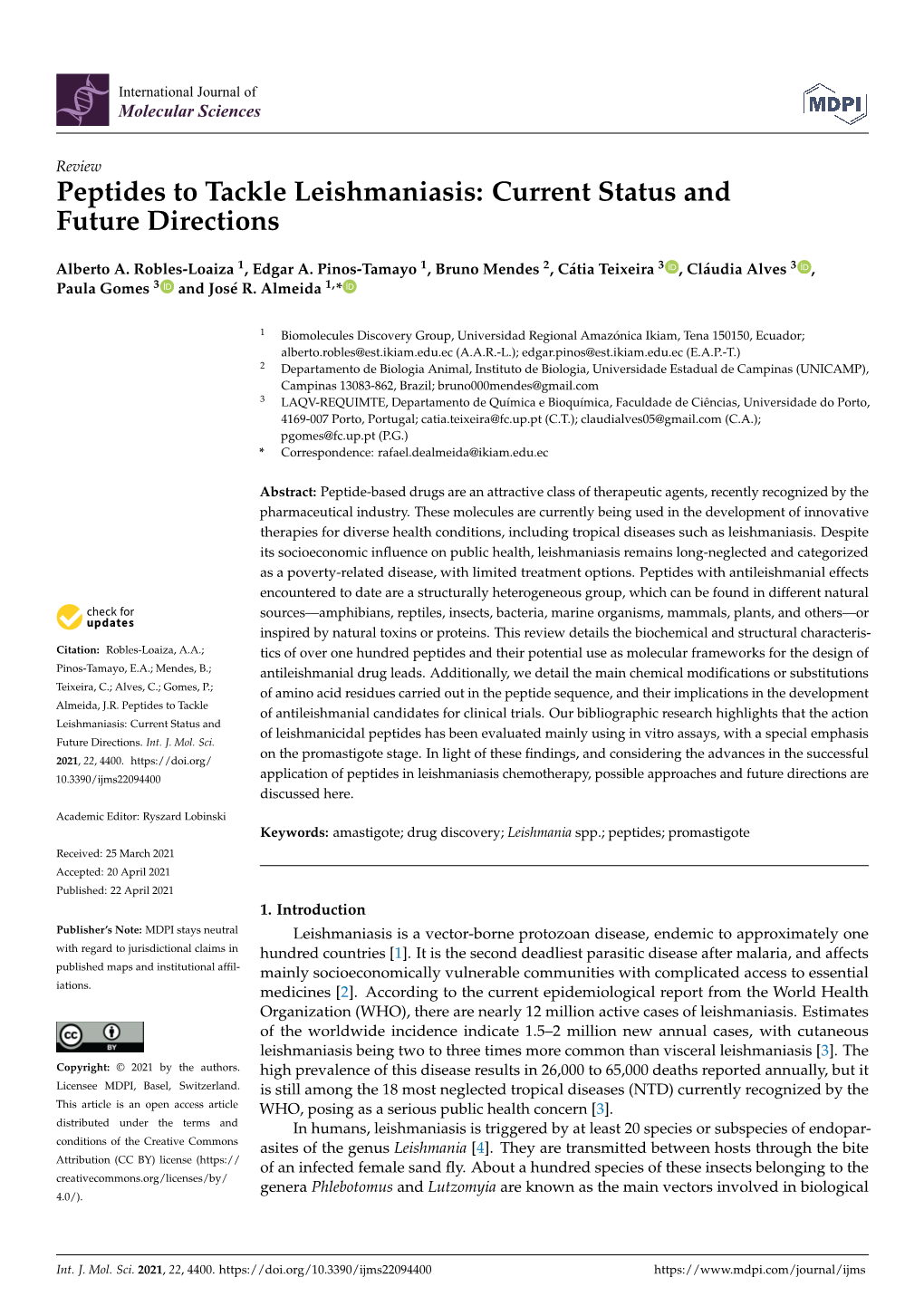 Peptides to Tackle Leishmaniasis: Current Status and Future Directions