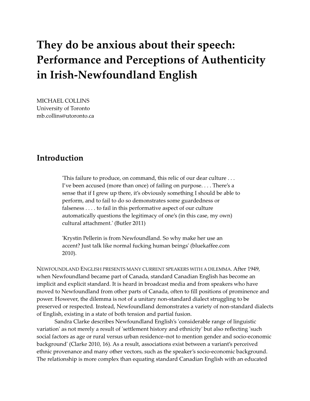 Performance and Perceptions of Authenticity in Irish-Newfoundland English