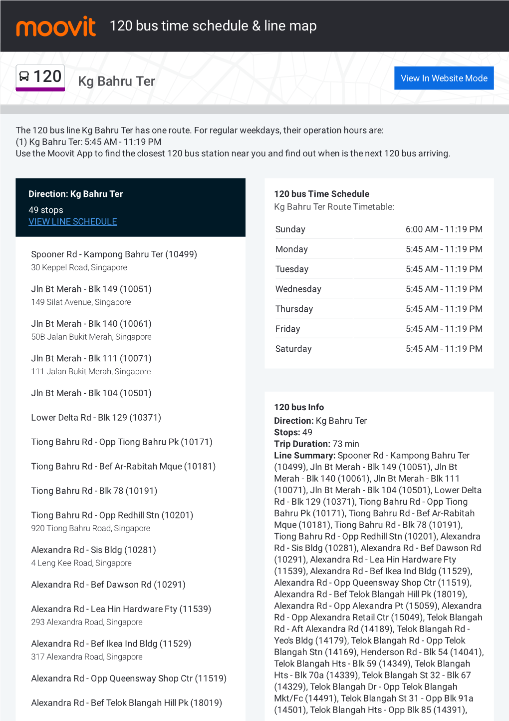 120 Bus Time Schedule & Line Route