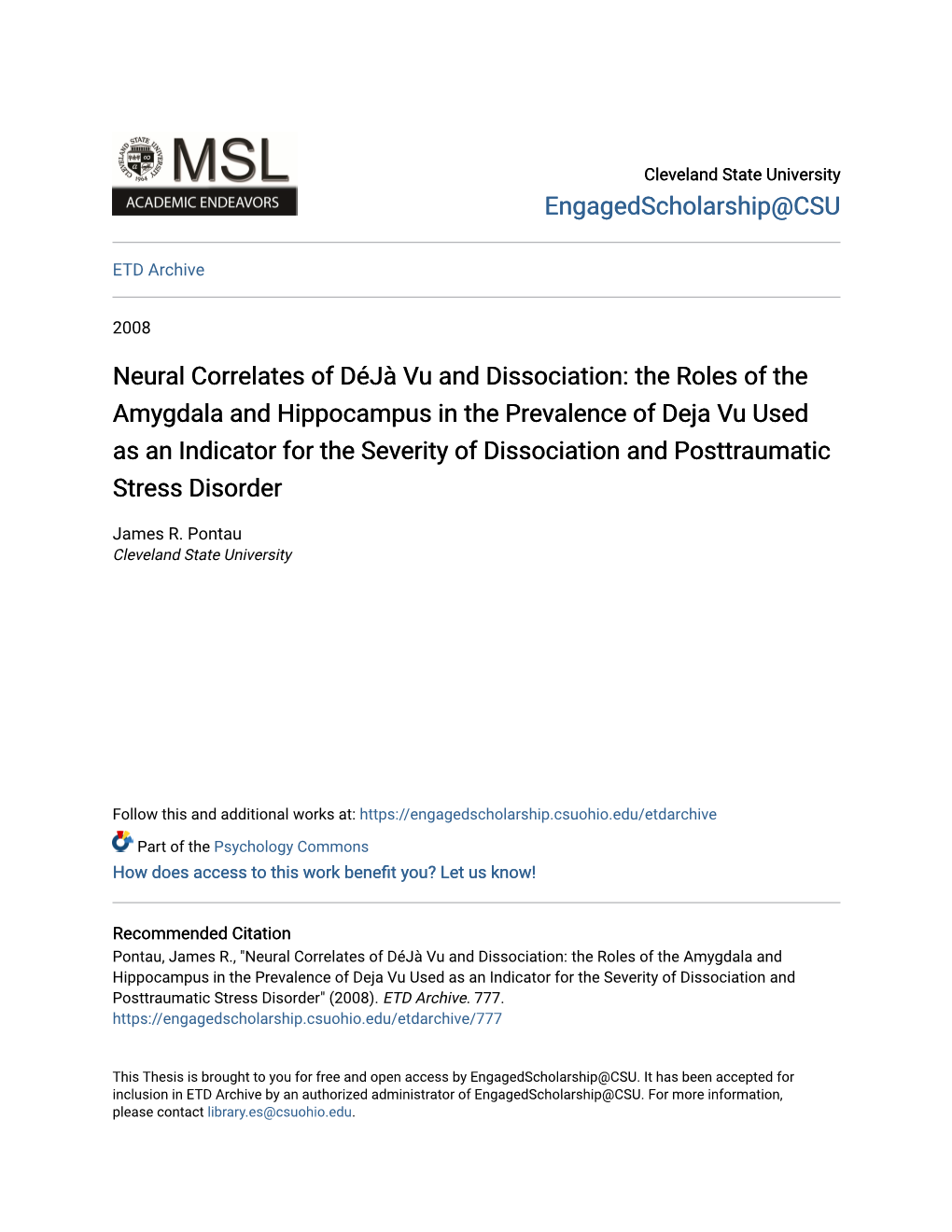 Neural Correlates of Déjà Vu and Dissociation