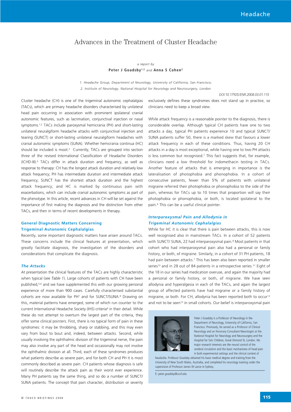 Advances in the Treatment of Cluster Headache