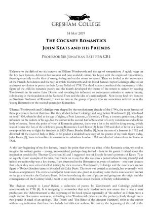 The Cockney Romantics John Keats and His Friends