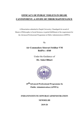 Efficacy of Public Toilets in Delhi Cantonment: a Study of Their Maintenance