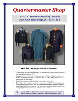 2018 Catalog of US Military Uniforms Mexican War Period 1832-1854
