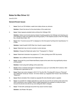 Notes for Mac Driver 3.2