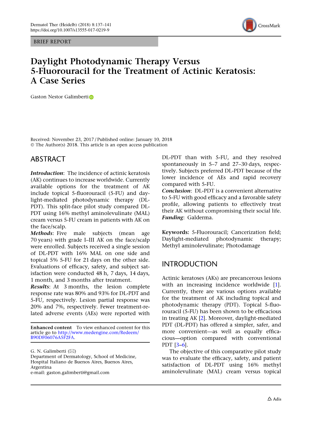 Daylight Photodynamic Therapy Versus Fluorouracil For The Treatment