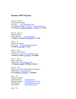 Summer 2007 Program