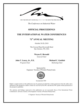 Official Proceedings the International Water