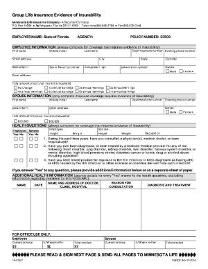 Group Life Insurance Evidence of Insurability Form