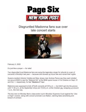 Disgruntled Madonna Fans Sue Over Late Concert Starts