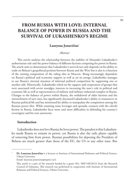 Internal Balance of Power in Russia and the Survival of Lukashenko’S Regime