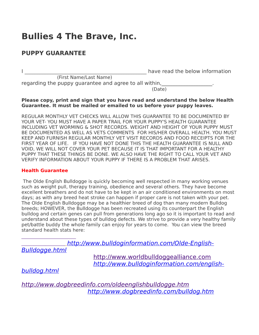 Puppy Guarantee