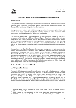 Land Issues Within the Repatriation Process of Afghan Refugees