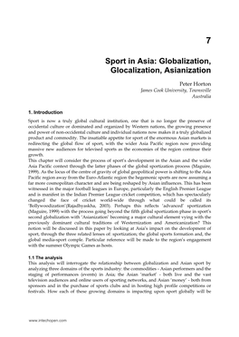 Sport in Asia: Globalization, Glocalization, Asianization