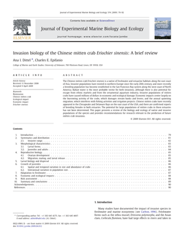 Invasion Biology of the Chinese Mitten Crab Eriochier Sinensis: a Brief Review