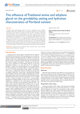 The Influence of Triethanol Amine and Ethylene Glycol on the Grindability, Setting and Hydration Characteristics of Portland Cement