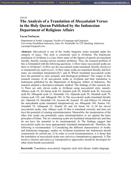 The Analysis of a Translation of Musyakalah Verses in the Holy Quran Published by the Indonesian Department of Religious Affairs