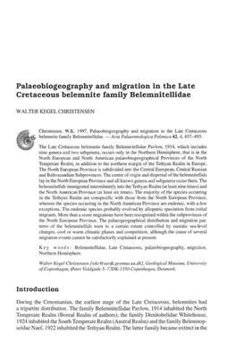 Palaeobiogeography and Migration in the Late Cretaceous Belemnite Family Belemnitellidae