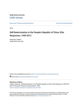 Self-Determination in the People's Republic of China: Elite Responses, 1949-2012