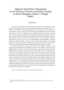 Migrant and Ethnic Integration in the Process of Socio-Economic Change in Inner Mongolia, China: a Village 1 Study