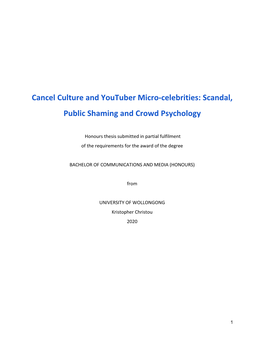 Cancel Culture and Youtuber Micro-Celebrities: Scandal, Public Shaming and Crowd Psychology